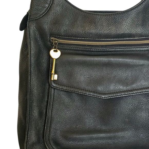 Fossil Black Leather Moto Boho 1954 Shoulder Bag Purse - Picture 3 of 11